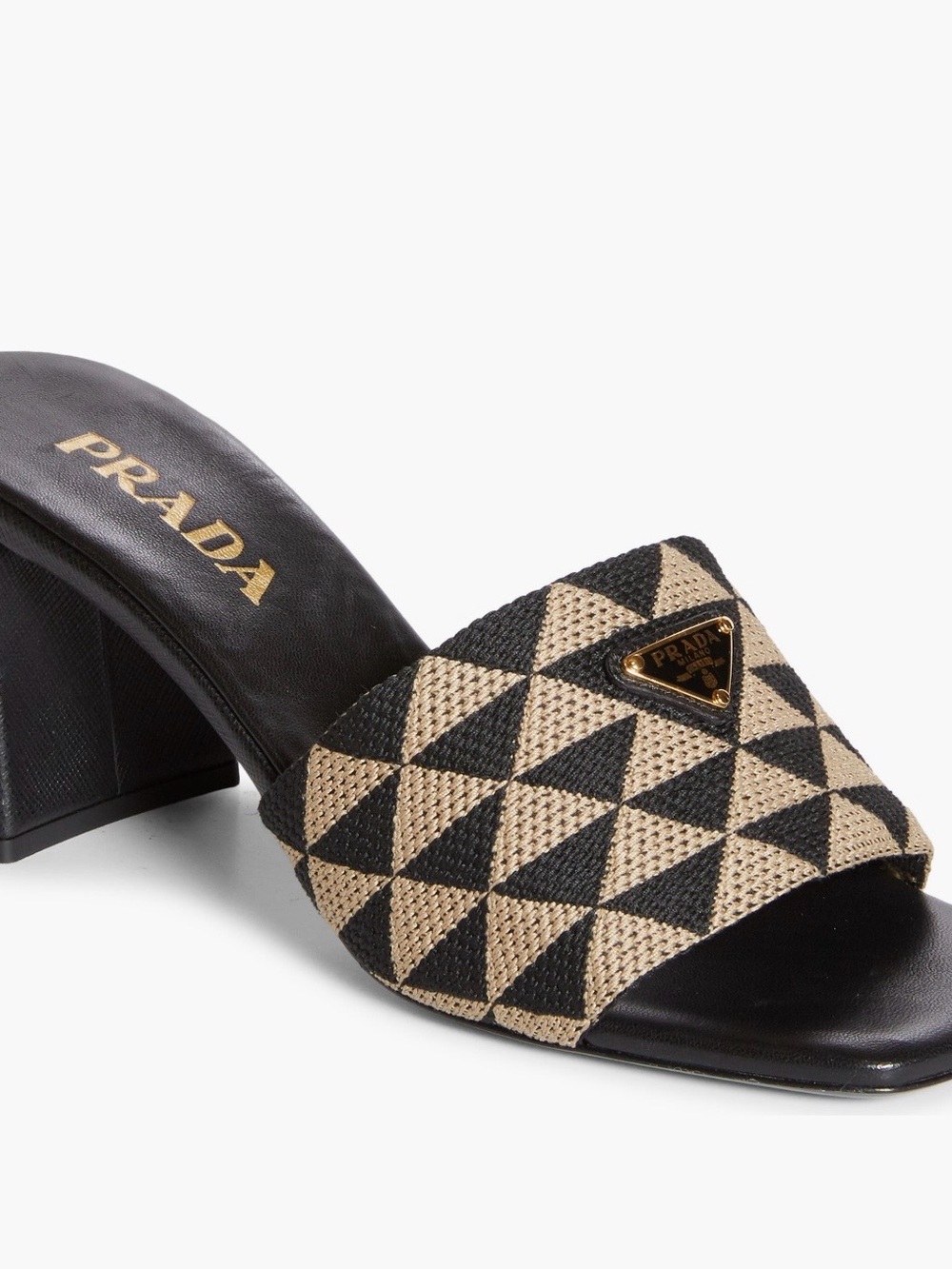 2024 Prada Black and Tan Mule TriangleSandal $1190  size 39 / 8.5M